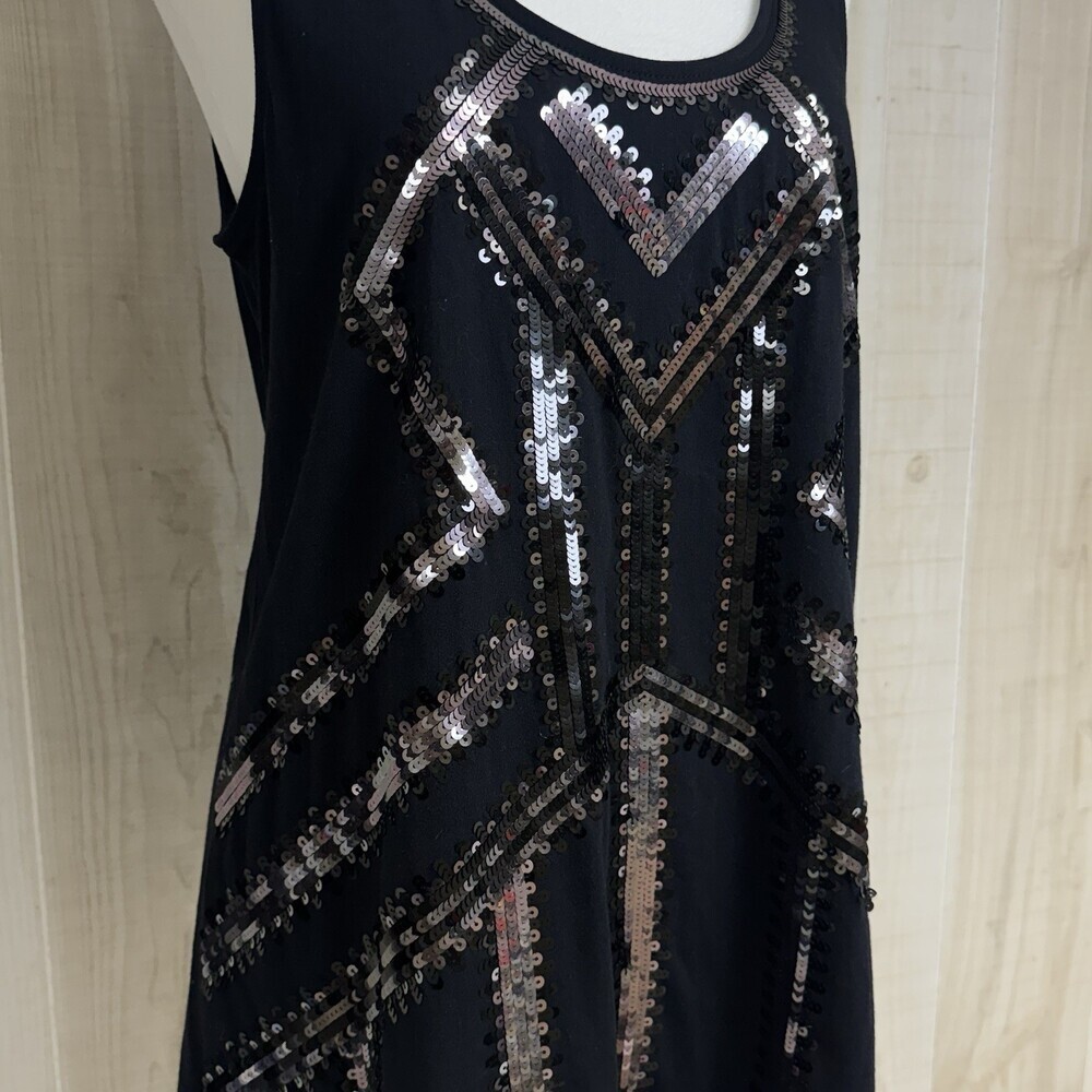 Garnet Hill Black Sequin Tunic Top Sleeveless Geometric‎ Sparkle Cotton M - Picture 3 of 10